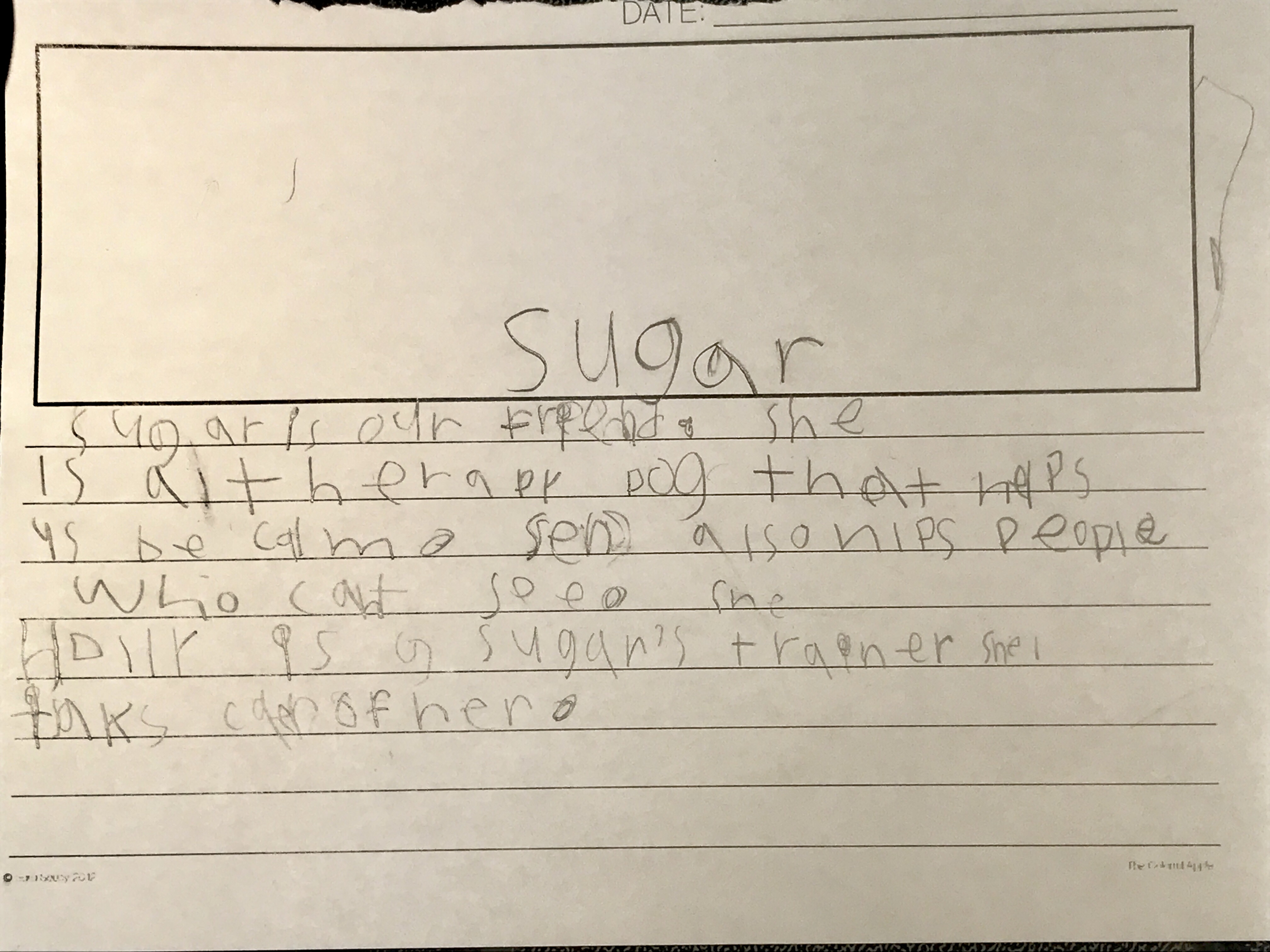 Sugar writing by students at Hayes